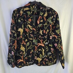 ELCC Tapestry Jacket Lg Dark Floral Jacquard Blazer Baroque Artsy Whimsy Fairy
